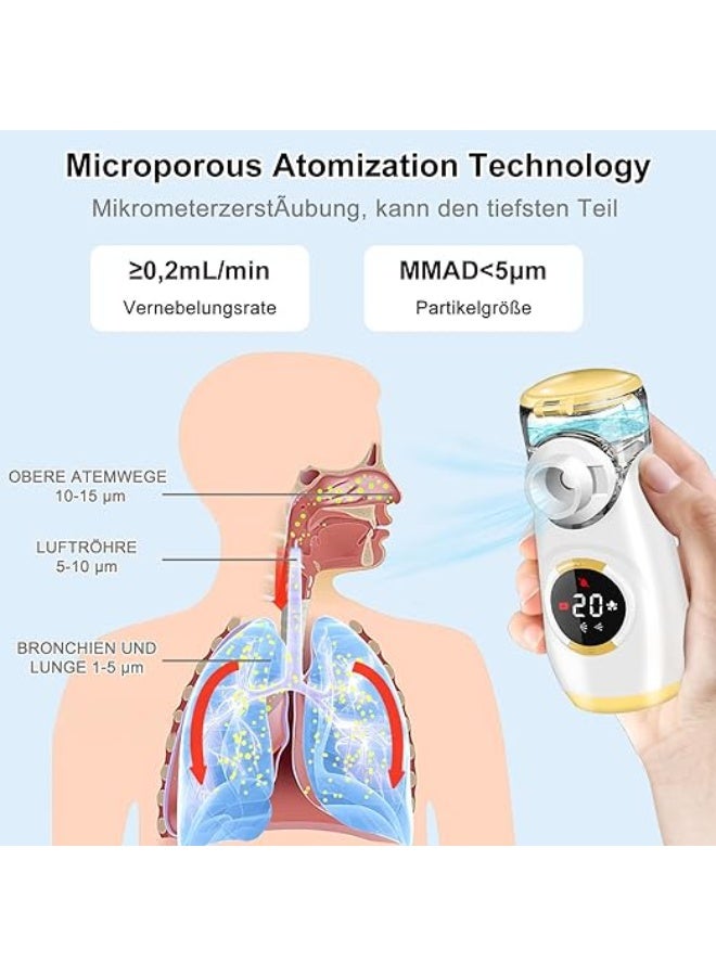 جهاز استنشاق رقمي محمول – نيبيولايزر بضباب قابل للتعديل مع مؤقت وشحن USB وكمامة وفوهة للفم للكبار والصغار - Image 3
